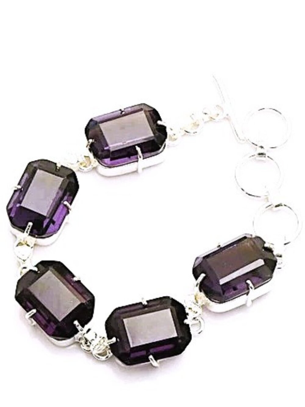 Amethyst Gemstone Sterling Silver Bracelet 26 Gms